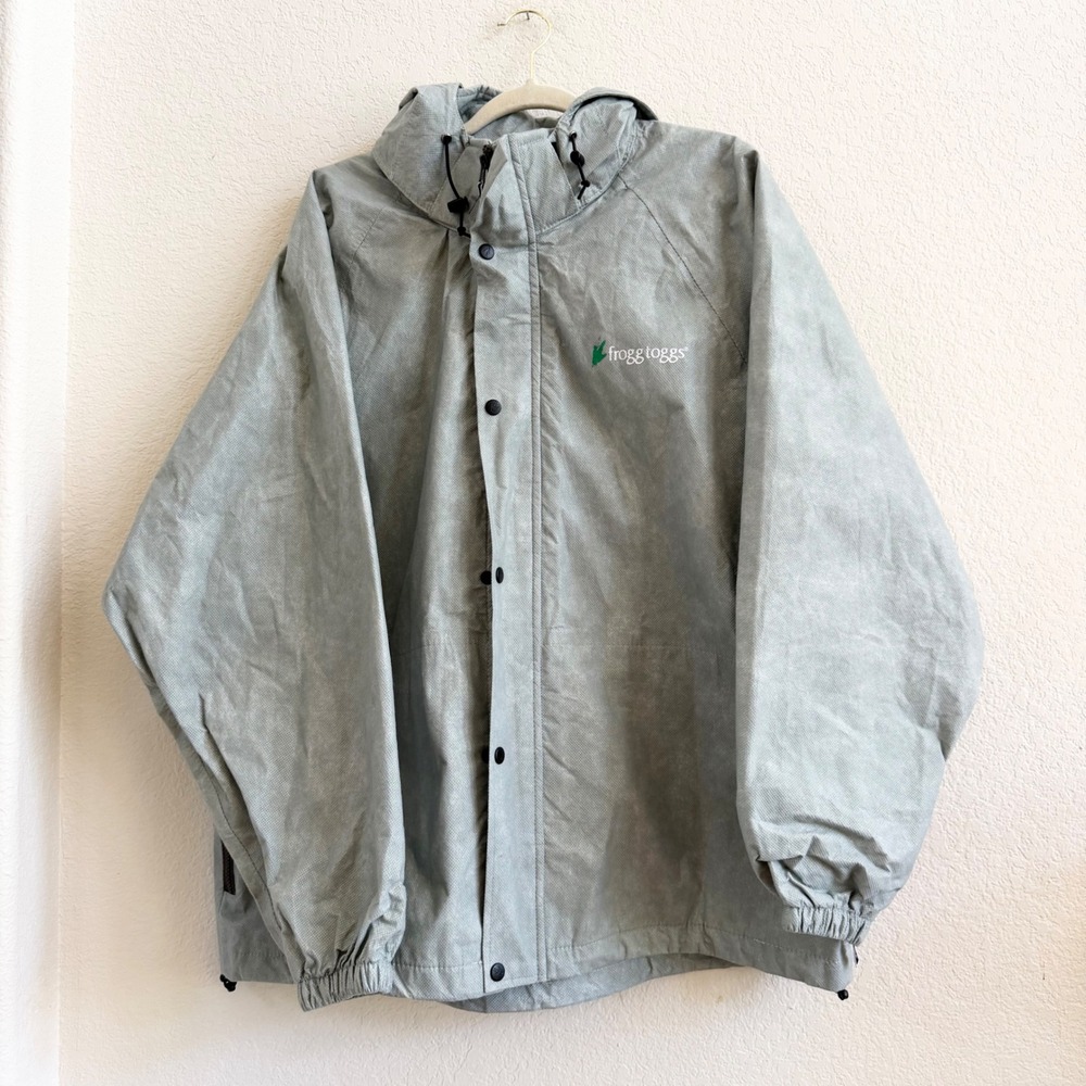 Frogg Toggs Mens Gray Hooded Rain Jacket Windbreaker Size L Polypropylene Zip Up